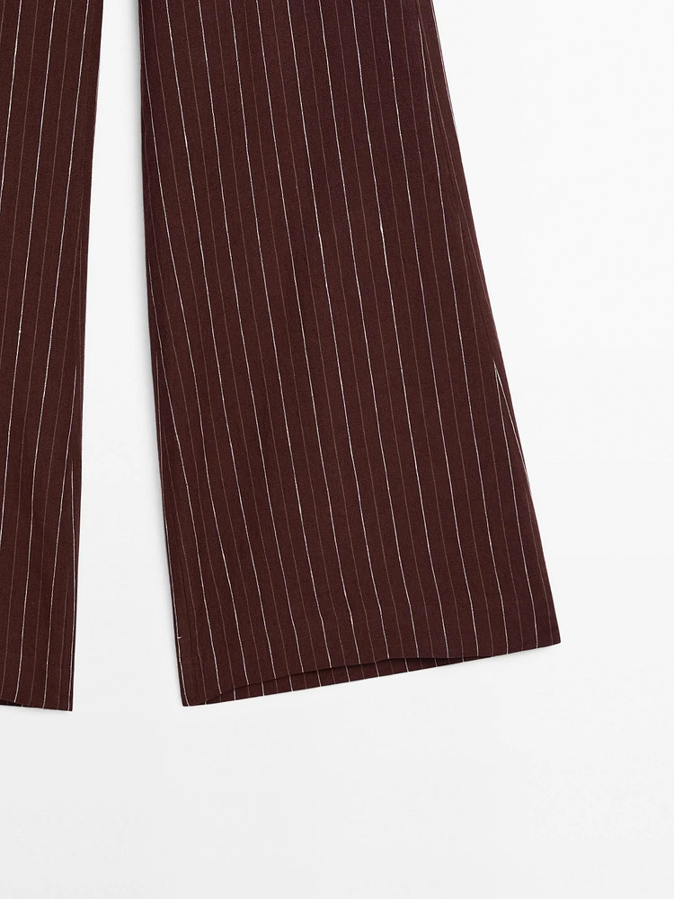 Pantalon large lin taille haute