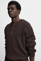 BUTTON COLLAR RIBBED SWEATER