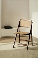 RATTAN AND WOOD FOLDING CHAIR