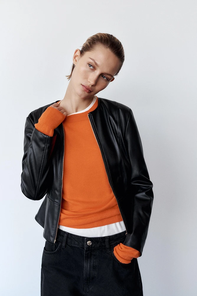 FAUX LEATHER PEPLUM JACKET