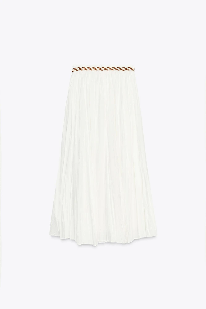BRAIDED BELT MIDI SKIRT