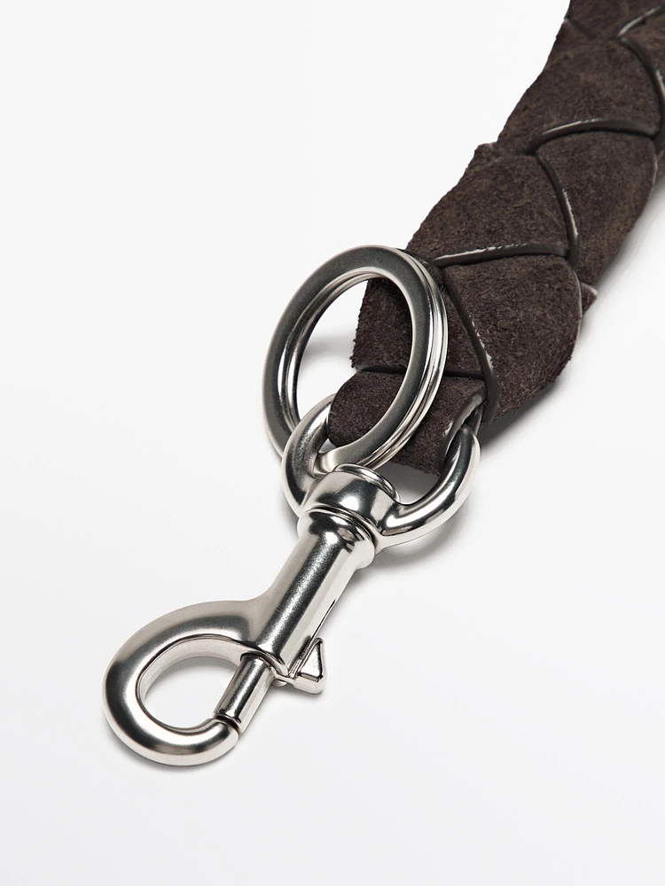 Braided split suede leather keyring