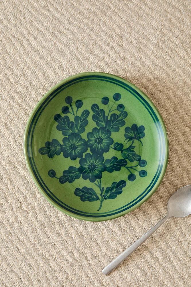 ASSIETTE PLATE GRÈS FLEURS