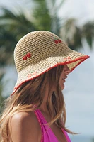 BONNET TRESSÉ BRODERIES CERISES