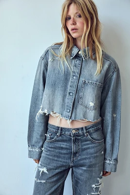 TRF CROPPED RIPPED DENIM OVERSHIRT