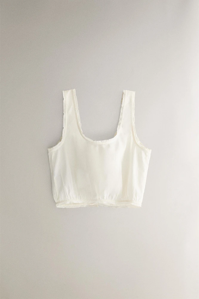 TOP COTON DENTELLE ET FRONCÉ