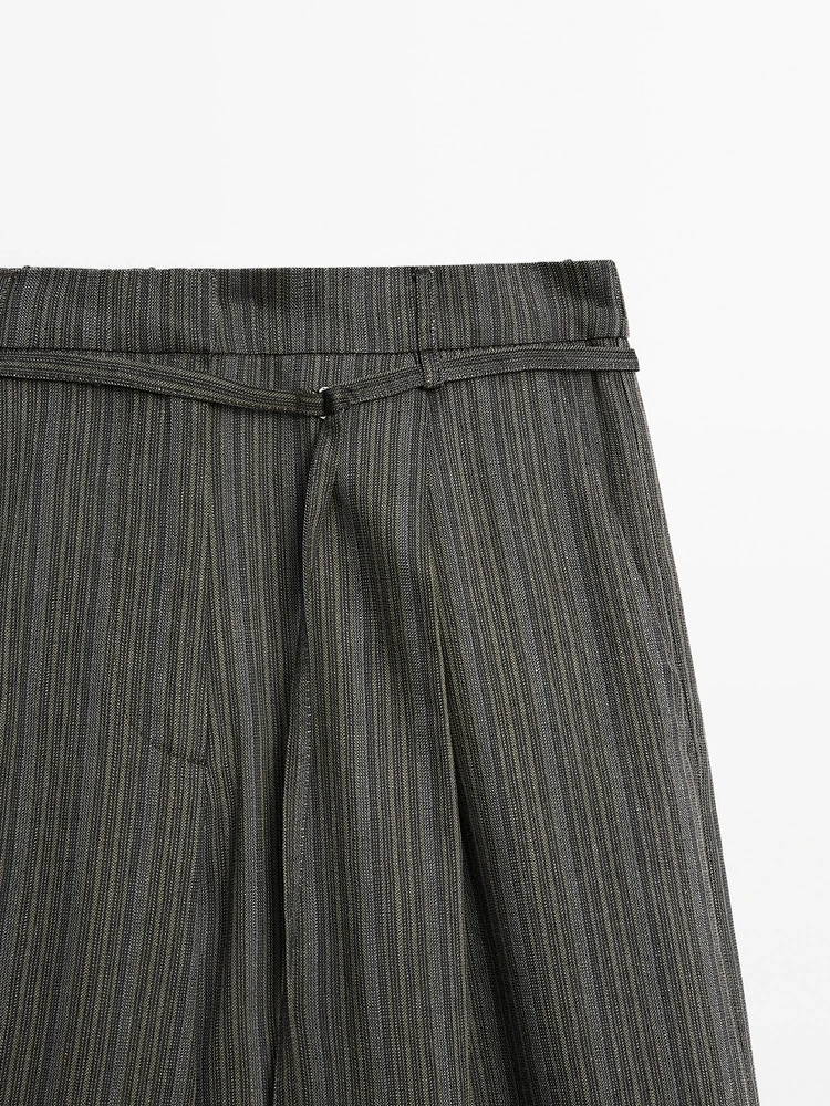 Striped cotton blend trousers