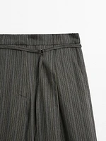 Striped cotton blend trousers