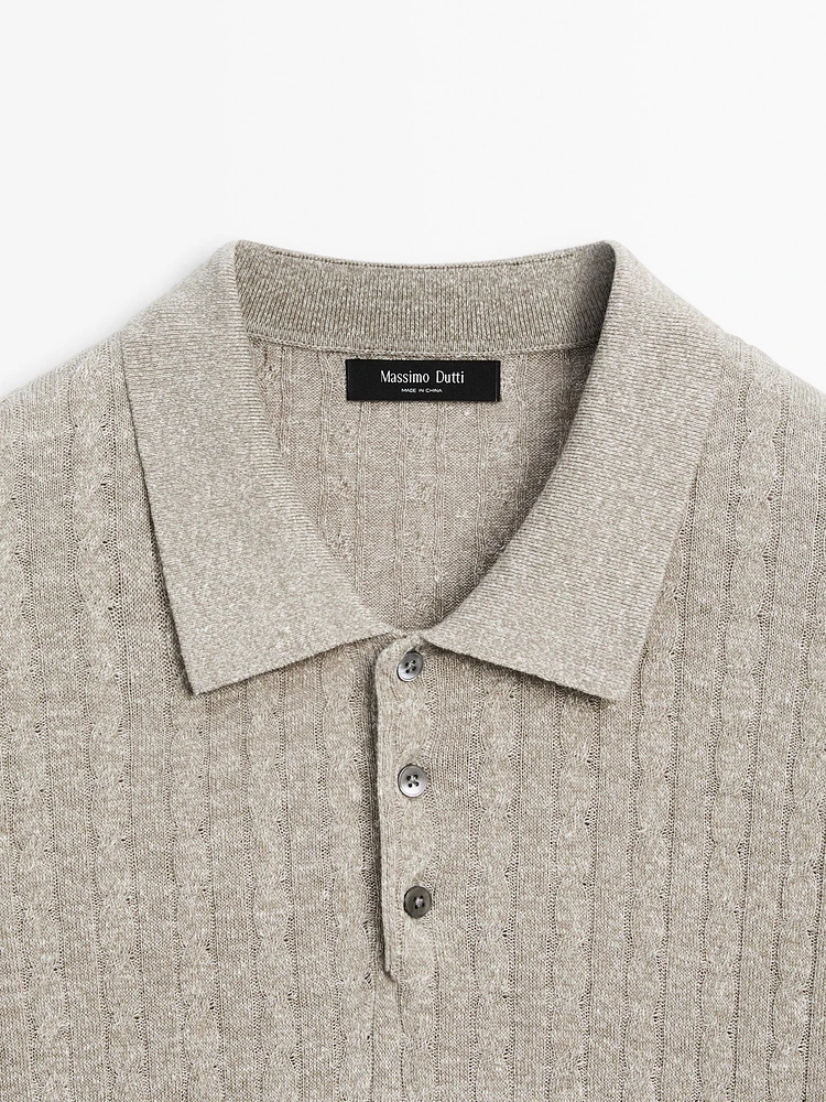 Cotton and linen blend knit polo sweater