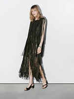 Robe courte à franges en cuir nappa - Studio
