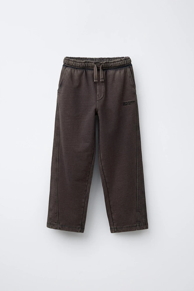 WASHED-EFFECT STRAIGHT-LEG PLUSH PANTS