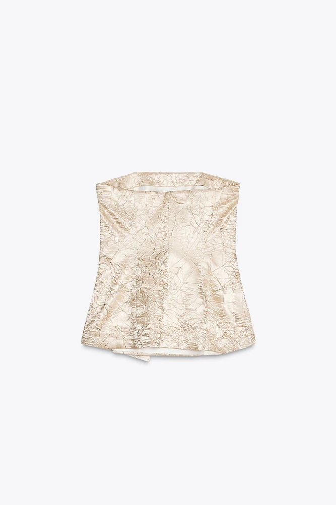WRINKLED SATIN EFFECT BUSTIER TOP