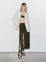 Jupe midi à franges en cuir nappa - Studio