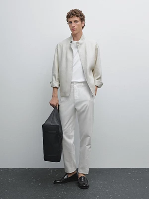 Pantalon tappered fit en coton et lin