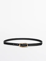 Leather belt with oval buckle
