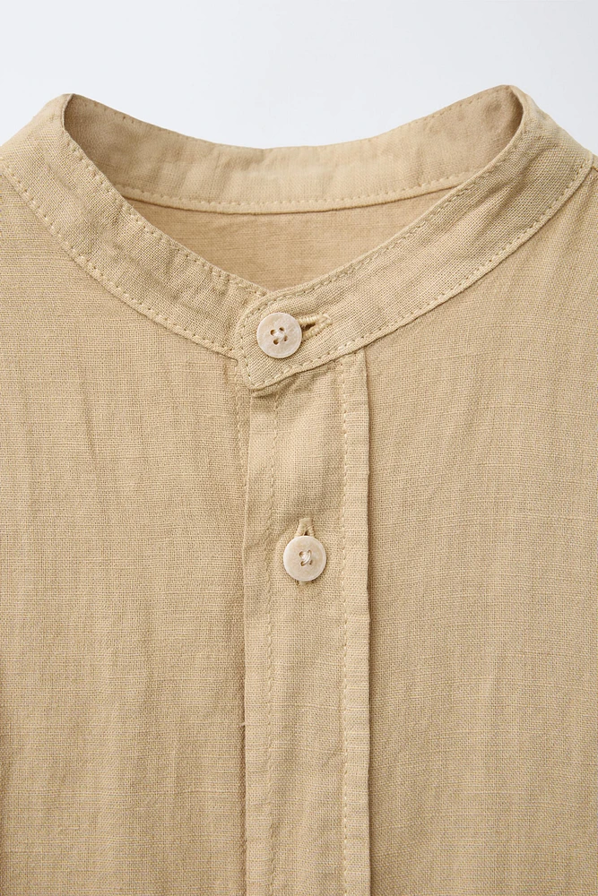 LINEN COTTON MANDARIN COLLAR SHIRT