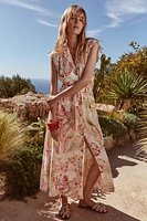 PRINTED LINEN MIDI DRESS