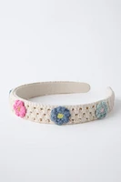 SERRE-TÊTE EN MAILLE CROCHET FLEURS