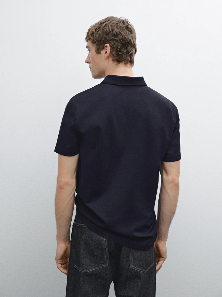 Slim fit micro textured cotton polo shirt