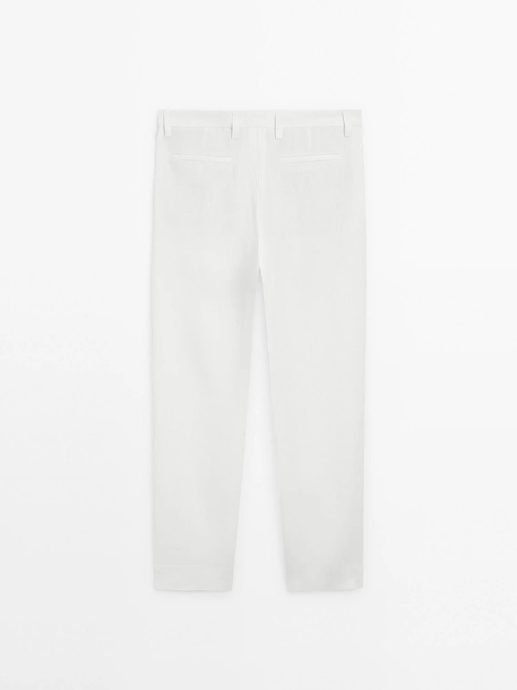 Pantalon à double pince 100 % lin