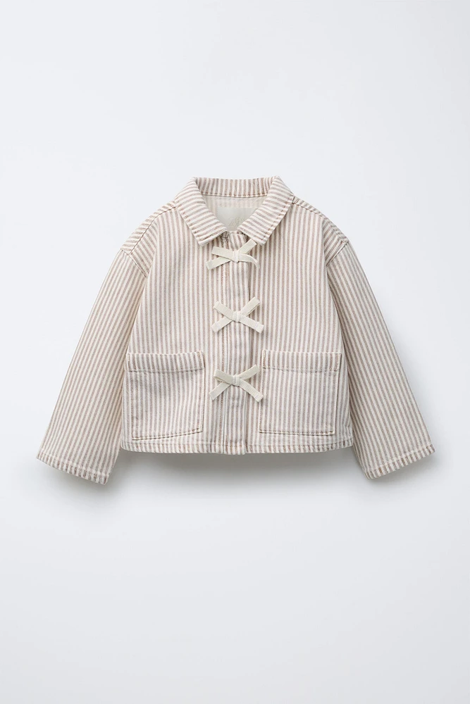 STRIPED TWILL JACKET WITH BOWS