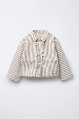 STRIPED TWILL JACKET WITH BOWS