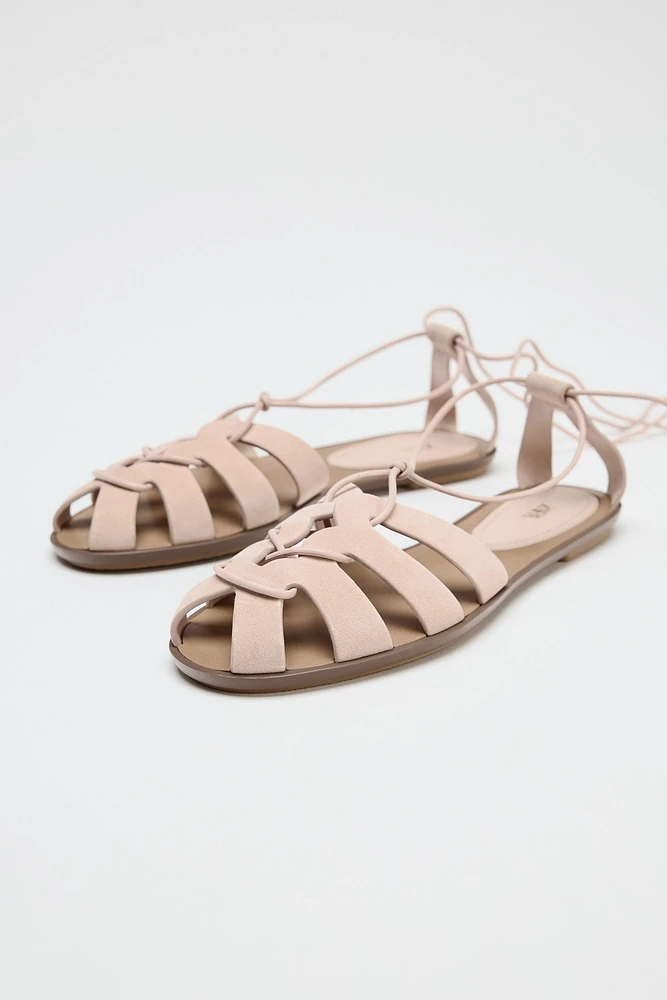TIED SPLIT LEATHER FISHERMAN SANDALS