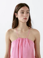 Robe longue froncée à encolure américaine