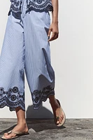 PANTALON JUPE-CULOTTE RAYURES BRODÉES