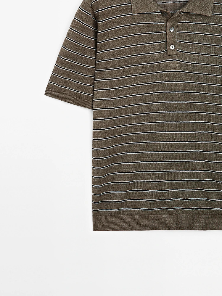 100% linen striped knit polo shirt