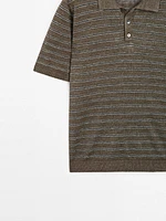 100% linen striped knit polo shirt