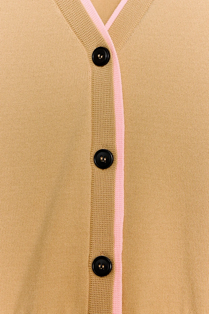 DOUBLE-LAYER TRIM KNIT CARDIGAN