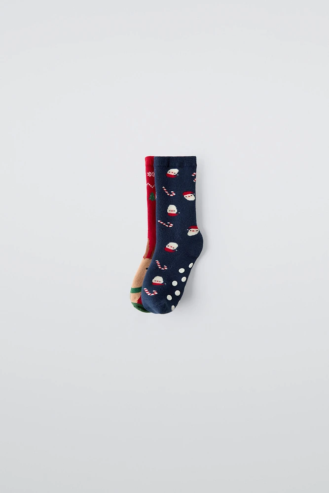 TWO-PACK OF NON-SLIP REINDEER AND SANTA SOCKS