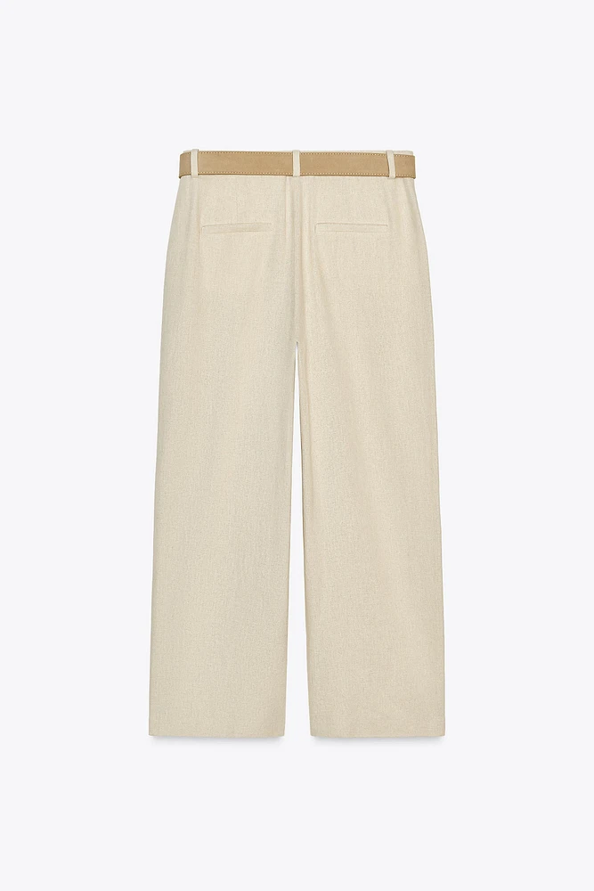 PANTALON JUPE-CULOTTE AVEC CEINTURE EN LIN