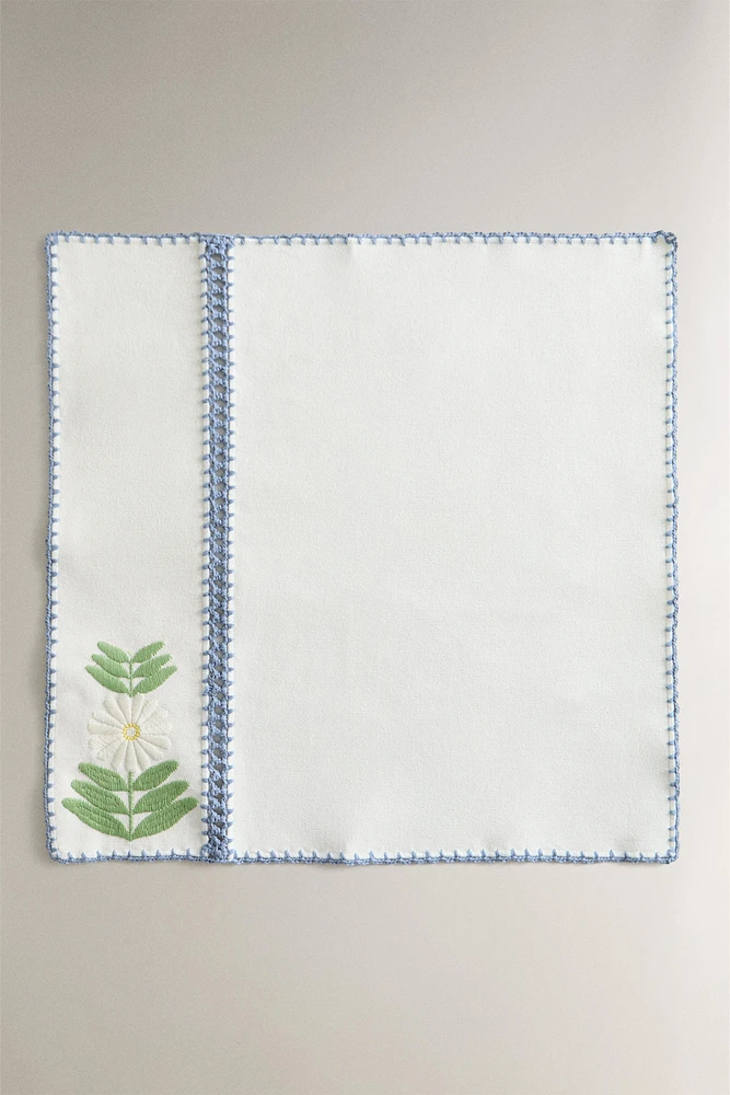 LOT SERVIETTES DE TABLE COTON BRODERIES CONTRASTANTES (LOT DE 2)