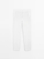 Pantalon tappered fit en coton et lin