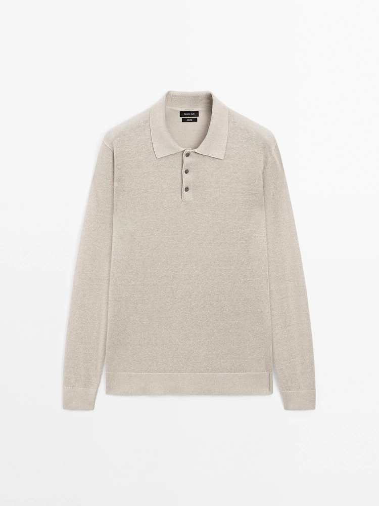 100% linen knit polo collar sweater