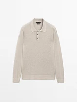 100% linen knit polo collar sweater