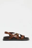 LOW-HEELED STRAPPY LEATHER SANDALS