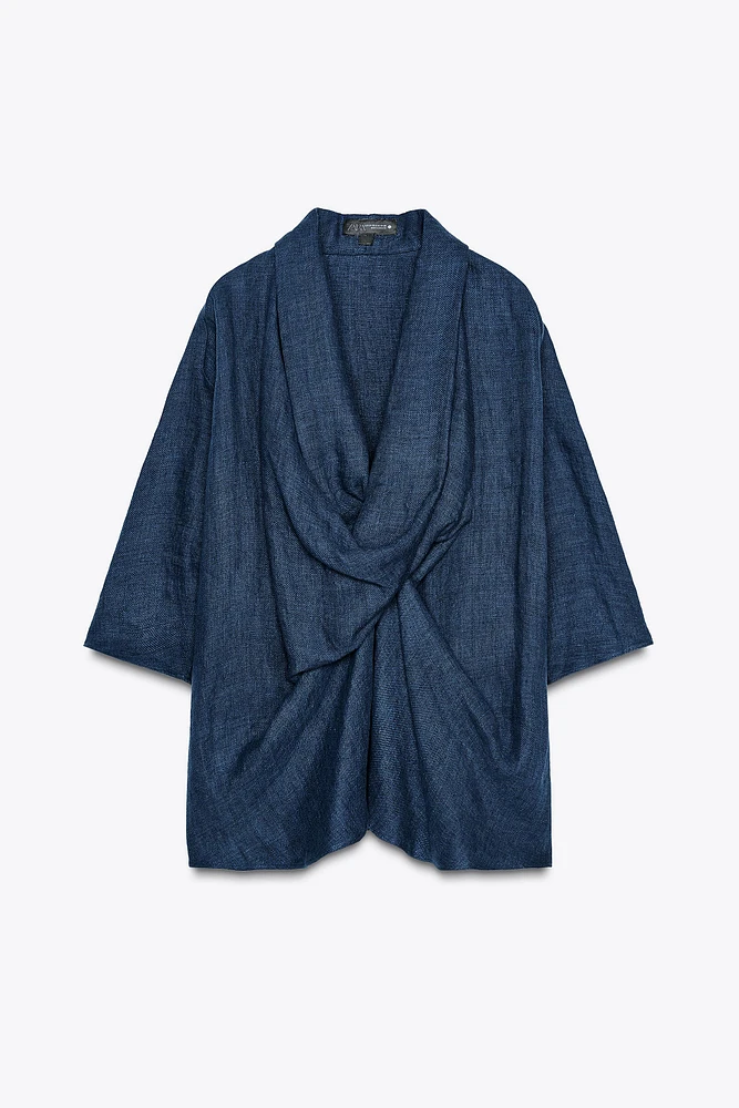 100% LINEN DRAPED BLOUSE ZW COLLECTION LIMITED EDITION