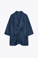 100% LINEN DRAPED BLOUSE ZW COLLECTION LIMITED EDITION