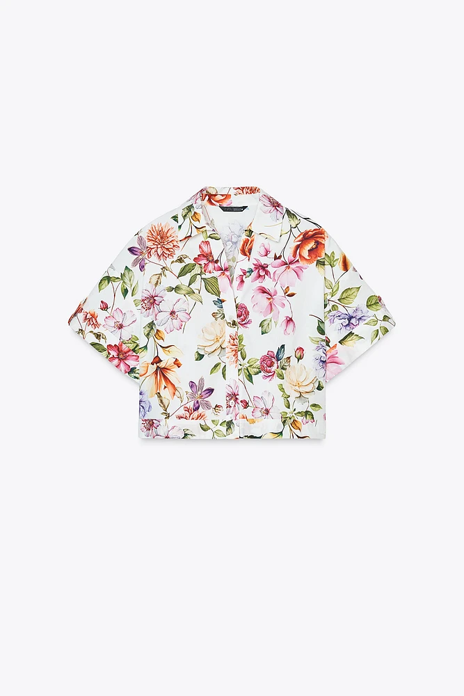 FLORAL PRINT POPLIN SHORT SHIRT