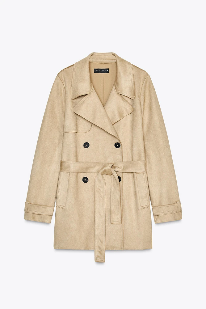 FAUX SUEDE TRENCH COAT