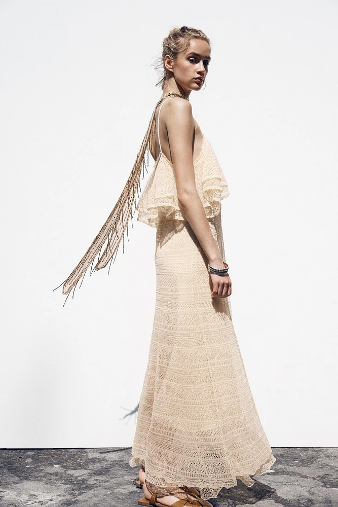 POINTELLE KNIT RUFFLED DRESS
