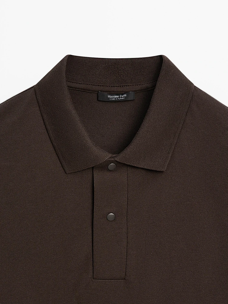Cotton blend slim fit knit polo shirt