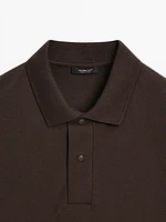 Cotton blend slim fit knit polo shirt