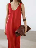 Robe midi col rond 100 % lin