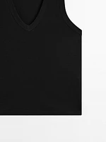 Sleeveless mercerised cotton T-shirt