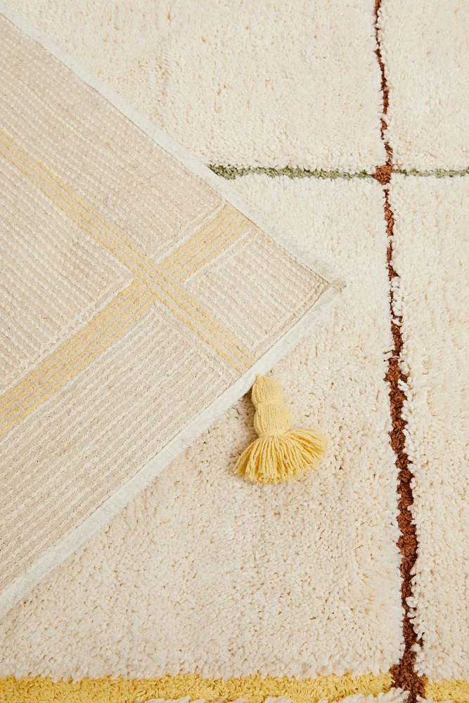 CHILDREN'S RECTANGULAR CHECK AREA RUG WITH TASSELS