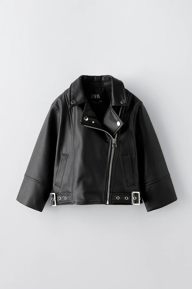 FAUX LEATHER BUCKLES JACKET